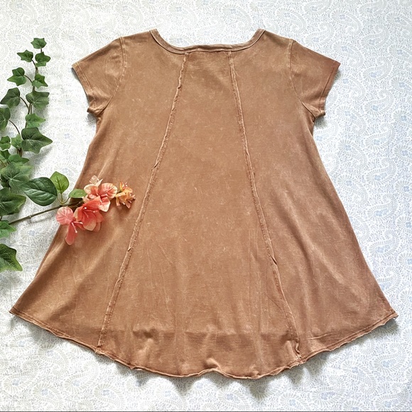 Moon River chic lagenlook 100% cotton jersey marble wash top, terra cotta - Picture 3 of 10